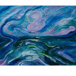 aurora borealis painting abstract original art impressionist art impasto painting blue painting 24"x32" by ksenia de