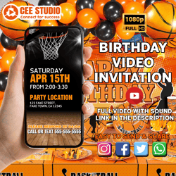 basketball birthday party video invitation nba video invite, basketball evite, sports birthday party, basketball theme