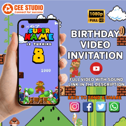 super mario invitation, super mario birthday video invitation, super mario animated video, super mario custom invite