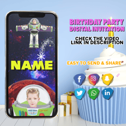 buzz lightyear animated video invitation for birthday party, buzz lightyear video invitation digital, new design 2023