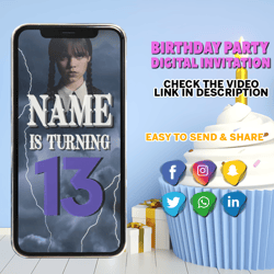 wednesday addams birthday party video invitation, wednesday animated invite video, digital custom invite, birthday