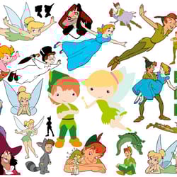 disney peter pan svg, tinker bell svg, neverland svg, peter pan flying svg png