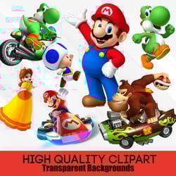 mario png clipart bundle, mario bros clipart, mario kart png