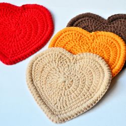Heart coasters Crochet pattern Mug rug heart Table decor