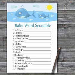Under the sea Baby word scramble game card,Whale Baby shower games printable,Fun Baby Shower Activity-335