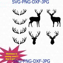 deer svg, moose svg, antler svg, deer silhouette, moose silhouette, deer head, moose head, clipart, cricut, stencil, png