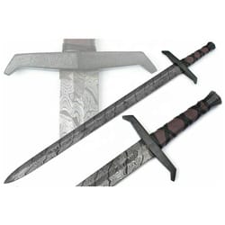 37 inch handmade professional damascus steel fixed sharp blade hunting warrior sword with metal handle