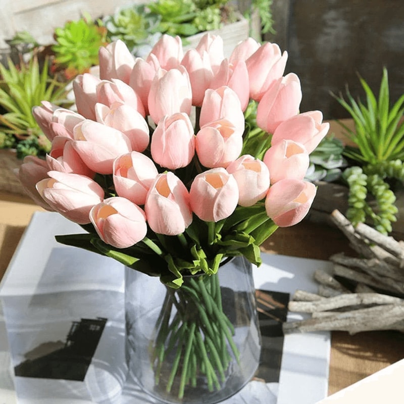 durableartificialtulipbouqueteverfreshsoftlightpinkpng