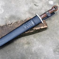 d2 steel hunting sword, handmade hunting sword with leather sheath