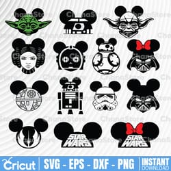 star wars ears svg bundle, star wars svg, mickey ears, stormtrooper svg, yoda svg, disney svg files, disneyworld svg