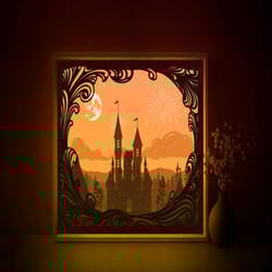 fairytale castle shadow box svg template, medieval papercut lightbox cricut svg, 3d layered paper cut light box dxf pape