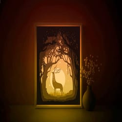 forest deer shadow box svg template, sunrise nature papercut lightbox cricut svg, 3d layered paper cut light box dxf pap