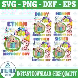 cocomelon personalized name and ages birthday png, cocomelon brithday balloon png,cocomelon family birthday png