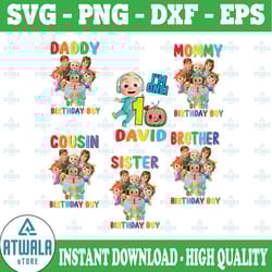cocomelon personalized name and ages birthday png, i'm one melon png, cocomelon brithday png,cocomelon family birthday