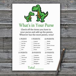 T-rex What's in your purse game,Dinosaur Baby shower games printable,Fun Baby Shower Activity,Instant Download-327