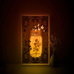 flower jar shadow box svg template, fairytale butterflies papercut lightbox cricut svg, 3d layered paper cut light box d