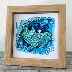 Dolphin 3D Shadow Box SVG/ Multilayer Dolphin And The Ocean/ 3D Mandala Dolphin/ Sea Creature Light Box/ For Cricut