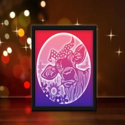 cow light box sublimation, shadow box template, paper cutting template, light box svg files, 3d papercut lightbox svg, f