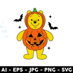 halloween pooh bear svg, pooh pumpkin svg, winnie the pooh svg, disney halloween svg, png jpg dxf eps file -digital file