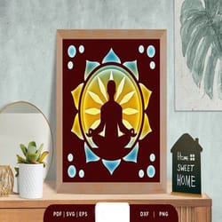 namaste mandala 3d shadow box svg, shadow box template, paper cutting template, light box svg files, 3d papercut lightbo