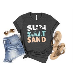 sun sand salt beach shirt, trendy beach shirts for women, retro summer vacation t-shirt, summer trip shirts, unisex beac