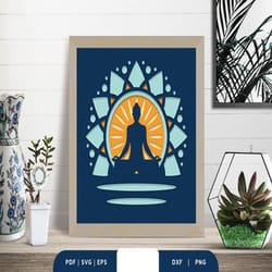 namaste 3d shadow box paper cut svg, shadow box template, paper cutting template, light box svg files, 3d papercut light