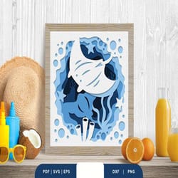 stingray 3d shadow box papercut, shadow box template, paper cutting template, light box svg files, 3d papercut lightbox