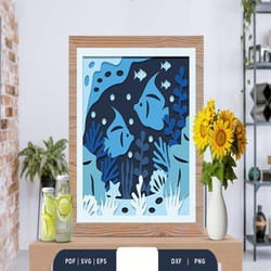 underwater life 3d layered paper cut, shadow box template, paper cutting template, light box svg files, 3d papercut ligh