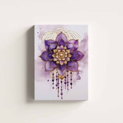 violet and gold boho watercolor mandala digital printable wall art