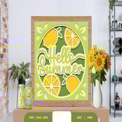 lemon 3d shadow box paper cut svg, shadow box template, paper cutting template, light box svg files, 3d papercut lightbo