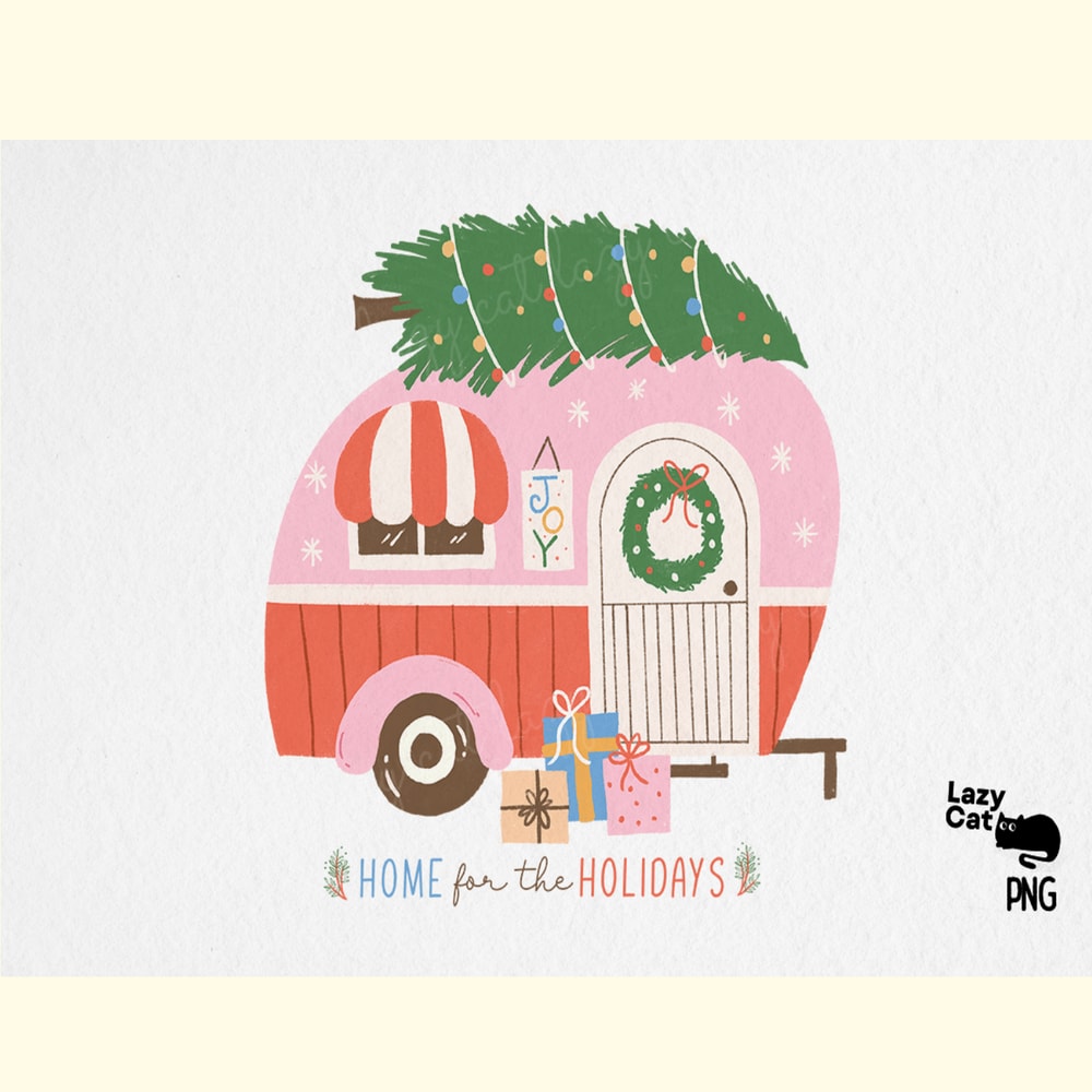 Hand Drawn Christmas Camper PNG.png