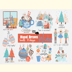 hand drawn winter png bundle