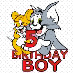 tom and jerry 5 birthday boy svg, birthday svg, 5th birthday boy svg, 5 years old svg, tom and jerry svg, tom and jerry