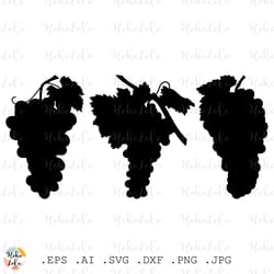 grapes svg silhouette cricut cutting file stencil template dxf clipart png