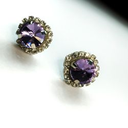 minimalist stud earrings hand made rhinestone drop purple earrings crystal earrings studs bling earrings dangle drop
