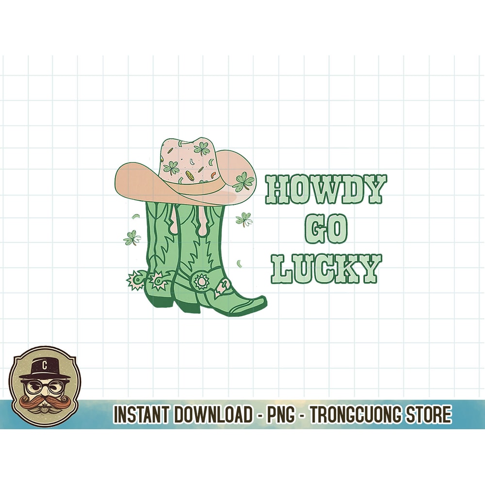 Howdy Go Lucky Cowboy Western St Patricks Day Irish Shamrock T-Shirt copy.jpg