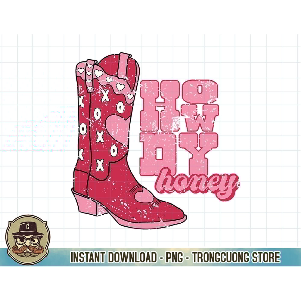 Howdy Honey Cowgirl Boot Western Valentines Day Retro Groovy T-Shirt copy.jpg