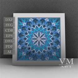 s20 - layered 3d mandala shadow box svg, laser cut file mandala dxf, layered mandala svg for cricut, 3d flower mandala