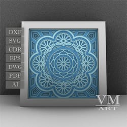 s21 - layered 3d mandala shadow box svg, laser cut file mandala dxf, layered mandala svg for cricut, 3d flower mandala