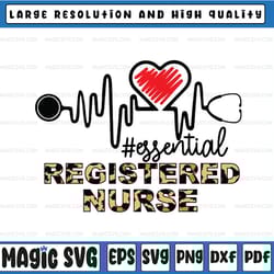 registered nurse essential leopard svg png , essential leopard svg, heartbeat svg cricut printable digital print design