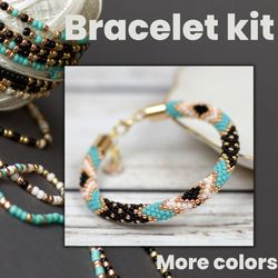 Turquoise Bead Crochet Rope Bracelet Kit - Jewelry Making Supplies, Beaded Bracelet Making