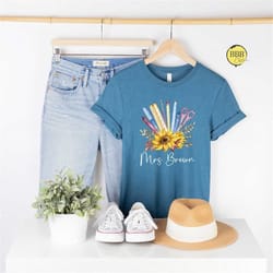 custom teacher shirt, personalized name teacher tee, sunflower teacher shirt, teacher life shirt, teacher gift shirt, ba