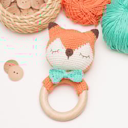 fox rattle crochet pattern, fox teether pattern, amigurumi fox baby rattle, pdf