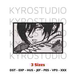 black mikasa anime embroidery design file/ chibi cute embroidery design/ design pes dst