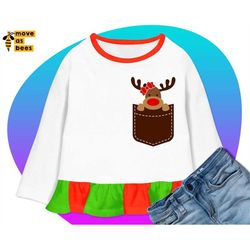 Girl Rudolph Svg, Reindeer In Pocket Svg, Baby Christmas Shirt Svg, Cute Design Kids, Children, Toddler, Infant, Cricut,