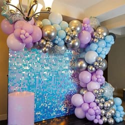 elsa frozen macaron blue purple silver latex balloon garland arch kit 5th birthday girl snow queen party decoration