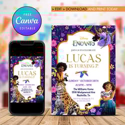 encanto birthday invitation, antinio encanto birthday invitation canva editable instant download