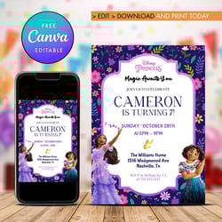 encanto birthday invitation, isabela madrigal birthday invitation canva editable instant download