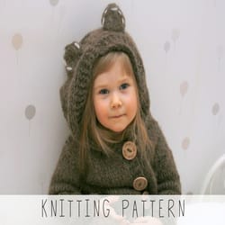 knitting pattern chunky hooded cardigan x kids cardigan knit pattern x knit bear x hooded sweater x animal sweater