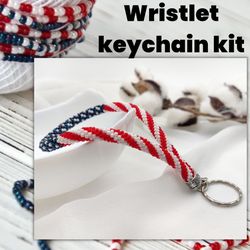 Bead Wristlet Keychain DIY Kit - American Flag Beadwork Jewelry - USA Flag DIY Wristlet Kit